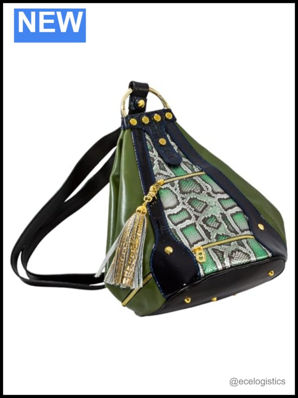 Designer Bucket Purse Backpack Sling Python Embossed Leather Gold Hardware - Picture 3 of 5